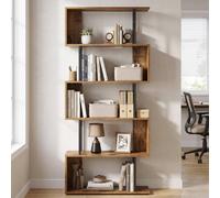 Ledrem 6-Tier S-Shaped Bookshelf, Freestanding Display Shelf For Living Room And Office, 60 X 24 X 159 Cm, Tan And Black