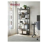 LEDREM 6-Tier Tall Bookshelf, Large Bookcase, Steel Frame, Freestanding Shelf Unit For Living Room, Bedroom, Home Office, Study