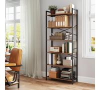 LEDREM 6-Tier Tall Bookshelf, Large Bookcase, Steel Frame, Freestanding Shelf Unit For Living Room, Bedroom, Home Office, Study