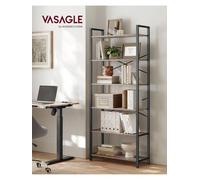 LEDREM 6-Tier Tall Bookshelf, Large Bookcase, Steel Frame, Freestanding Shelf Unit For Living Room, Bedroom, Home Office, Study