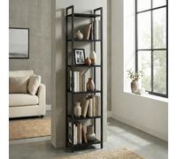 Ledrem 6 Tier Tall Narrow Steel Frame Bookshelf For Living Room Study, Dual Black Finish