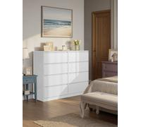 LEDREM 8-Drawer Storage Chest For Bedroom, Modern Clothes Organiser Cabinet, 40 X 119.4 X 97.5 Cm, White