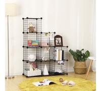 LEDREM 9-Cube Wire Grid Storage Rack, Interlocking Shelving Unit With Metal Mesh Shelves And Pp Plastic Sheets