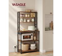 LEDREM Baker's Rack With Power Outlet, Coffee Bar For Kitchen With Storage, 6-Tier Kitchen Shelves With 6 Hooks, Microwave Stand