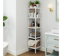 LEDREM Bamboo Bathroom Shelf, 5-Tier Freestanding Narrow Shelf Unit, Multifunctional Storage Shelf, For Kitchen, Bedroom, White