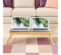 LEDREM Bamboo Laptop Desk, Foldable Bed Table, Height Adjustable Sofa Tray With 5 Tilting Angles, Natural