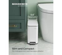 LEDREM Bathroom Bin, Narrow Pedal Toilet Bin With Lid, Slim For Small Spaces, Steel, Soft Close, 1.3 Gallons (5 L), White