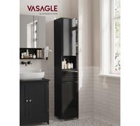 LEDREM Bathroom Cabinet, Bathroom Furniture With One Drawer, Adjustable Shelves, Open Compartment, 30 X 30 X 170 Cm, Ink Black