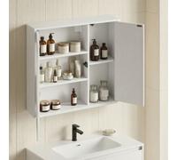 LEDREM Bathroom Mirror Cabinet, Superfast Toolless Assembly, Bathroom Mirror With Storage, Snow White