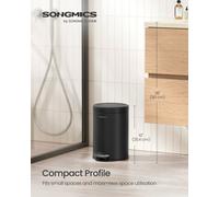 LEDREM Bathroom Pedal Bin, 0.8 Gallon (3 L) Steel Toilet Bin With Soft-Close Lid, Inner Bucket, For Waste, Bedroom, Ink Black