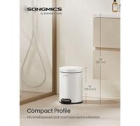 LEDREM Bathroom Pedal Bin, 0.8 Gallon (3 L) Steel Toilet Bin With Soft-Close Lid, Inner Bucket, For Waste, Bedroom, Cloud White