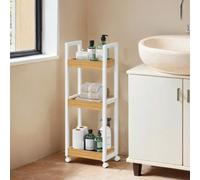 LEDREM Bathroom Trolley, Slim Bathroom Shelf, 3-Tier Storage Trolley On Wheels, Bamboo, Space-Saving, 20 X 30 X 80 Cm
