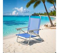 LEDREM Beach Chair, Portable Folding Chair, 4-Level Adjustable Backrest, With Armrests, Blue