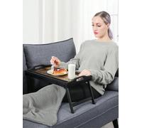 LEDREM Bed Tray Table With Bamboo Folding Legs, Breakfast Tray For Sofa, Bed, Serving Snack Tray With Groove For Phone Tablet