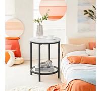 LEDREM Bedside Table, 2-Tier Side Table, Coffee Table With Particleboard Top And Glass Shelf, For Living Room, Bedroom, Home Office