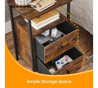 LEDREM Bedside Table, Sofa Table, Nightstand With 2 Drawers, Industrial, For Bedroom, Living Room, Rustic Brown