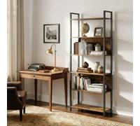 Ledrem Bookcase, 6-Tier Metal Shelving Unit, Living Room Storage, 60 X 24 X 186 Cm, Tan And Black
