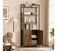 Ledrem Bookcase, 6-Tier Tall Shelving Unit With Doors, Living Room Storage, 60 X 24 X 159.5 Cm, Brown And Black