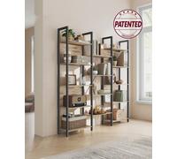 LEDREM Bookcase, Bookshelf With 14 Shelves, Metal Frame, Shelf Unit For Living Room, Home Office,camel Brown And Ink Black