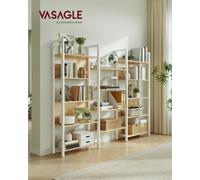 LEDREM Bookcase, Bookshelf With 14 Shelves, Metal Frame, Shelf Unit For Living Room, Home Office, Industrial Style, 24 X 158 X 166 Cm