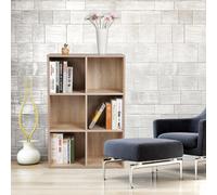 LEDREM Bookcase, Wooden Bookshelf With 6 Compartments, Floor Standing Storage Unit For Files, Decor, In Study, Living Room, Bedroom