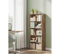 LEDREM Bookshelf, 5-Tier Bookcase, Storage Shelving Unit, Display Shelf With Open Compartments, Adjustable Storage Shelves, Camel Brown