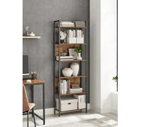LEDREM Bookshelf 6 Shelf Unit Bookshelf Steel Construction For Living Room Hallway Office Industrial Style Rustic Brown And Black