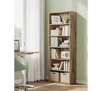 LEDREM Bookshelf, 6-Tier Bookcase, Storage Shelving Unit, Display Shelf With Open Compartments, Adjustable Storage Shelves, Camel Brown