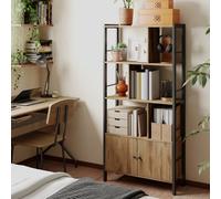 LEDREM Bookshelf, Storage Shelf, Large Bookcase With Doors, 4 Shelves, Steel Structure, Industrial Style, For Living Room