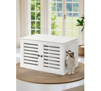 Ledrem Cat Litter Box Cabinet Furniture With Removable Divider, Cat House End Table, White