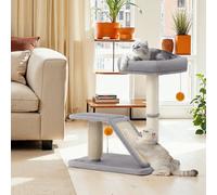 Ledrem Cat Scratching Post With Bed, Cat Scratcher With Perch, Self-Groomer, Small Cat Tree For Indoor Cats, Light Gray
