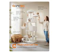 LEDREM Cat Tree, 206 Cm Large Cat Tower With 13 Scratching Posts,basket, Hammock,multi-Level Plush Cat Condo For Indoor Cats