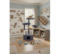 LEDREM Cat Tree, 48.5 X 48.5 X 140.7 Cm, Cat Tower Cats, With Cave, Large Platforms, Plush Balls, Hammock, Dark Grey