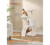 LEDREM Cat Tree, Cat Condo 115 Cm, Scratching Ramp, Cream White