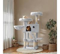 LEDREM Cat Tree, Cat Tower For Large Cats, Ultra-Soft, White-Grey