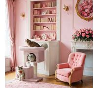 LEDREM Cat Tree, Cat Tower, With Large Cat Perch, 2 Cat Caves, Scratching Post, Pink