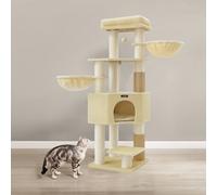 LEDREM Cat Tree For Large Cats, Heavy-Duty Cat Tower With Self-Warming Pads, 2 Self-Groomers, 9 Scratching Posts, Large Perch
