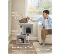 LEDREM Cat Tree Tower, 67 Cm, S, For Kittens Up To 3 Kg, Large Perch, 2 Caves, Scratching Post, Light Grey