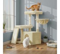 Ledrem Cat Tree Tower With Scratching Board, 2 Beds, 85.8 Cm Tall, Beige