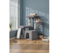 Ledrem Cat Tree Tower With Scratching Board, 2 Beds, 85.8 Cm Tall, Light Grey