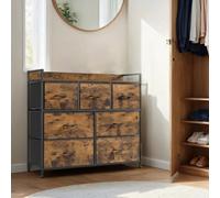 LEDREM Chest Of Drawers, Bedroom Cabinet, 7 Fabric Drawers With Handles, Metal Frame, Rustic Brown And Ink Black