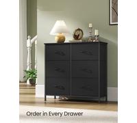 LEDREM Chest Of Drawers, Storage Unit, For Bedroom, Closet, Hallway,6 Drawers, Ink Black And Ebony Black