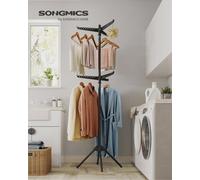 LEDREM Clothes Airer, Clothes Drying Rack With 6 Rotatable Arms For Hangers, 4-Leg Indoor Folding Laundry Rack, Stainless Steel