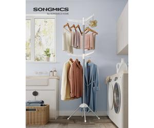 LEDREM Clothes Airer, Clothes Drying Rack With 6 Rotatable Arms For Hangers, 4-Leg Indoor Folding Laundry Rack, Stainless Steel