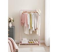 LEDREM Clothes Rack, Clothes Rail On Wheels, Metal Clothing Rail For Bedroom, 91 Cm Long Hanging Rail, With Storage Shelf, Jelly Pink
