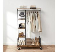 Songmics Vasagle Clothes Rack, Clothing Rack On Wheels, 5-Tier Garment Rack With Metal Pipes, Rustic Brown Hsr66Bxv1
