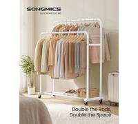 LEDREM Clothes Rack, Garment Rack On Wheels, Coat Rack, 2 Lockable Wheels, Bedroom, Double Rods,matte White