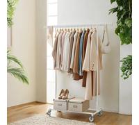 LEDREM Clothes Rack On Wheels, Heavy Duty Clothes Rail, 45 X (92-132) X 161.5 Cm, With Extendable Hanging Rail