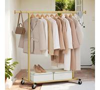 Ledrem Clothes Rack On Wheels, Heavy Duty Clothes Rail, 45 X (92-132) X 161.5 Cm, With Extendable Hanging Rail