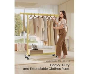 Ledrem Clothes Rack On Wheels, Heavy Duty Clothes Rail, 45 X (92-132) X 161.5 Cm, With Extendable Hanging Rail